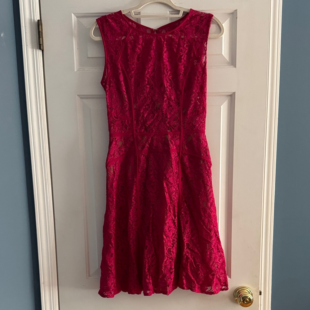 BCBGMaxAzria Fuchsia Lace Midi Dress